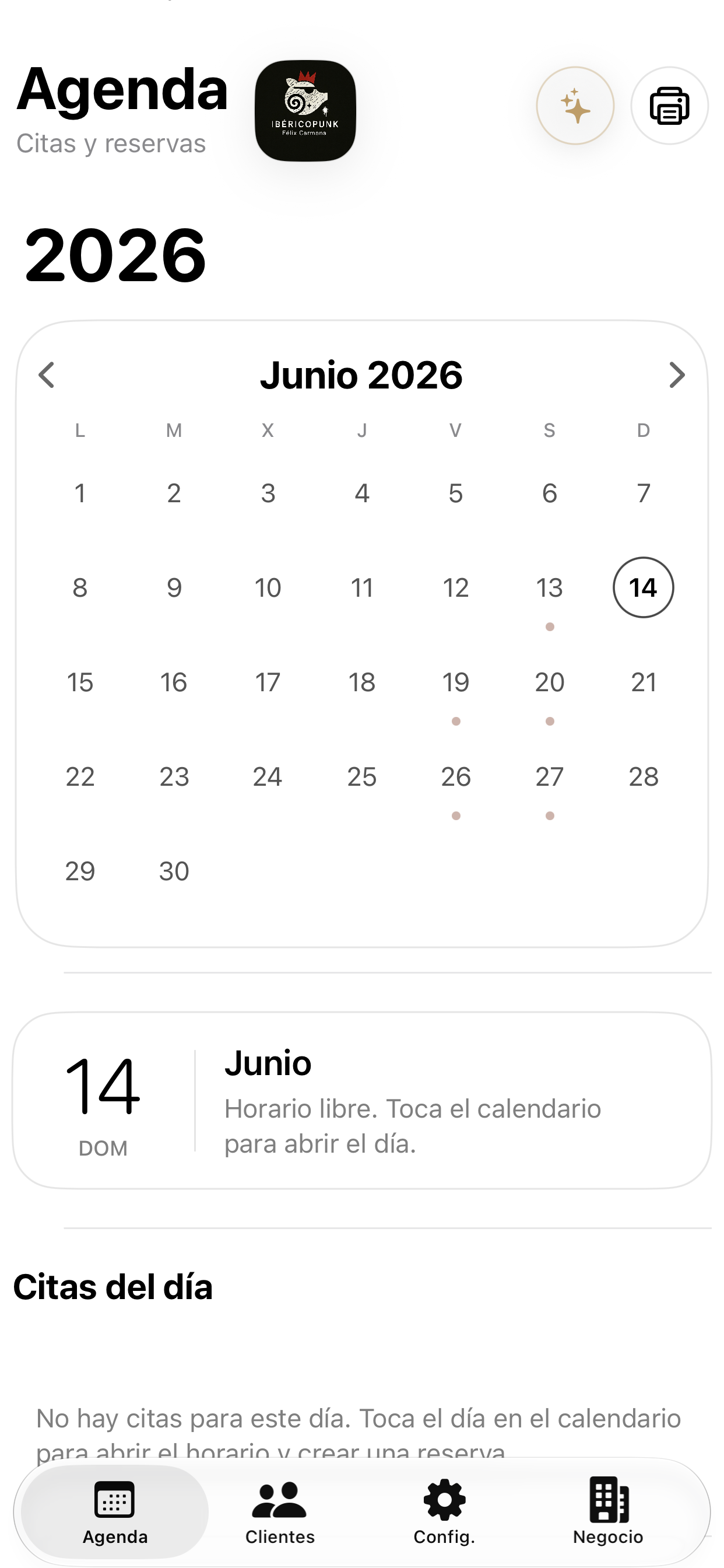 Agenda principal real de CitasApp