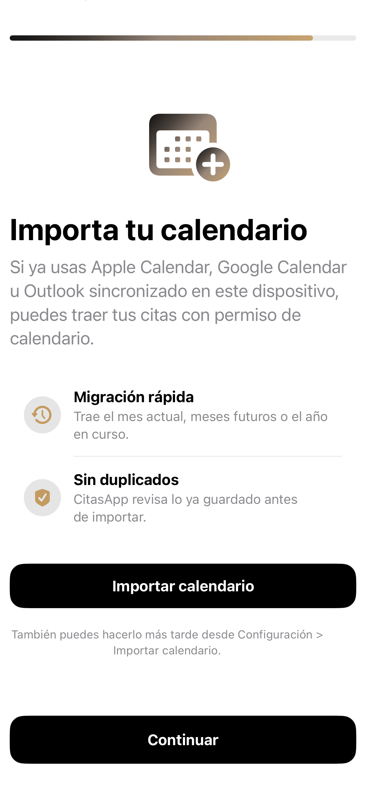 Importación de calendario real en CitasApp